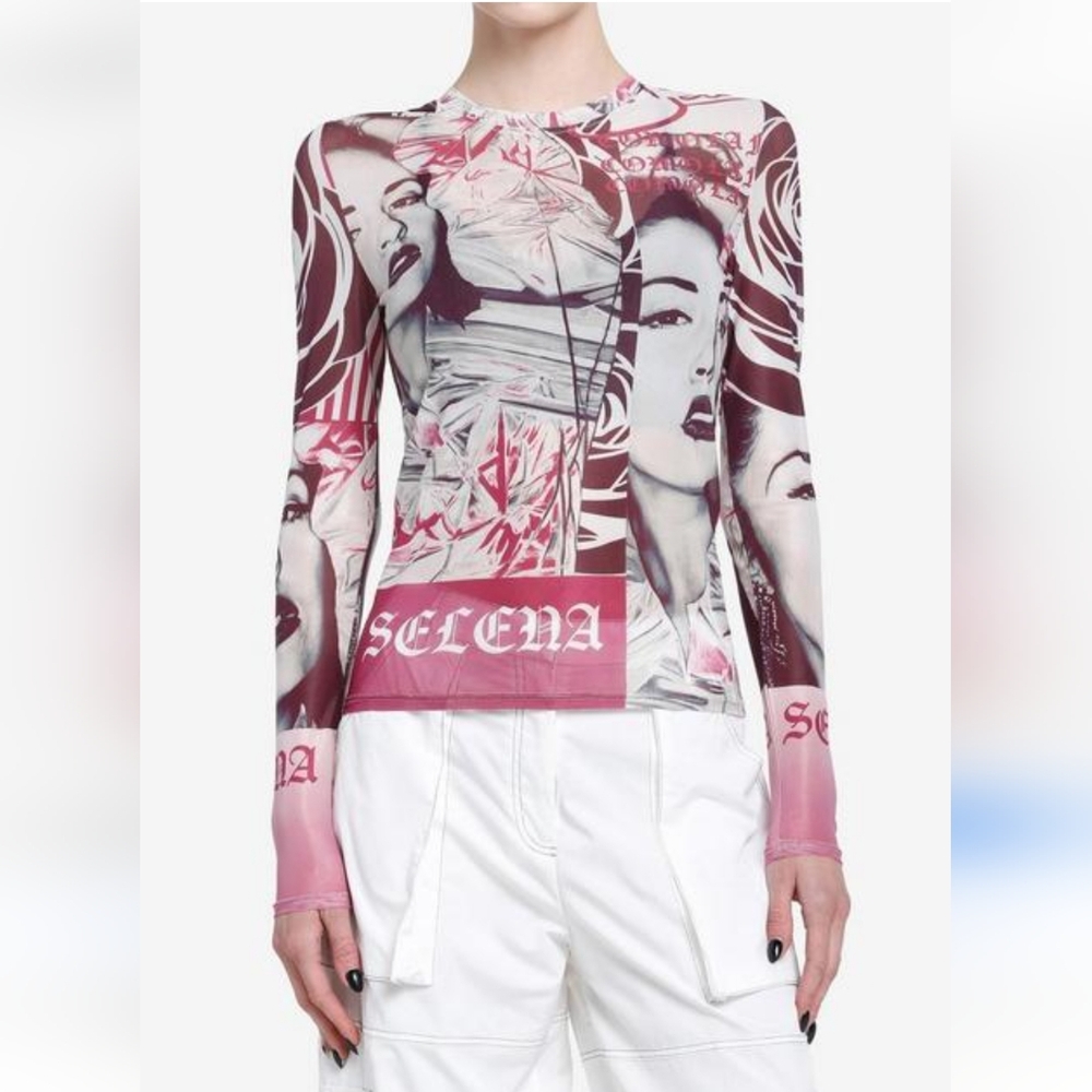 Selena Collage Long Sleeve Mesh Top